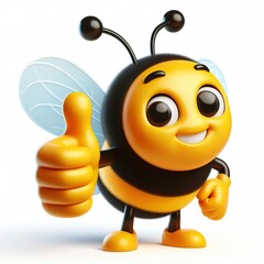 Obraz premium a 3D bumblebee emoji thumbs up on a white background