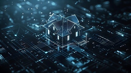 House in a Technology, Smart Home design, House with technology line, which in Generate AI