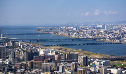 Fototapeta premium Osaka River and Cityscape from Tower
