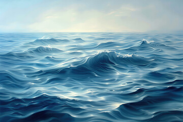 A photorealistic water surface in shades of blue with a play of light and shadow in the form of round waves