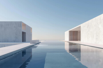 Obraz premium Modern buildings by the lake.Empty architectural background. 