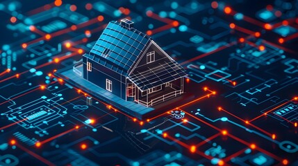 Obraz premium House in a Technology, Smart Home design, House with technology line, which in Generate AI