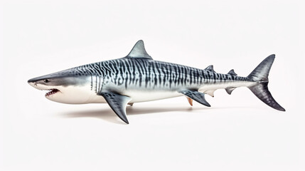 High-Resolution Illustration of a Great White Shark with Detailed Markings on White Background