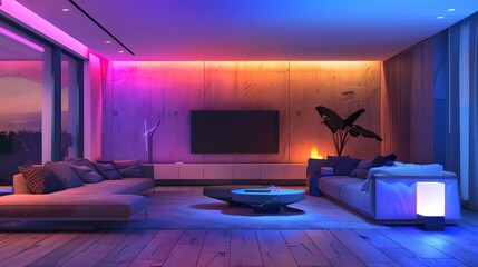 Modern Living Room with Ambient Lighting and Minimalist Decor