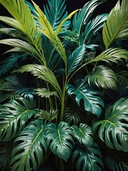 tropical foliage, green leaves, lush greenery, botanical