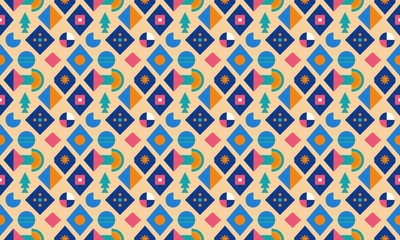 Eclectic Design Geometric Shapes Seamless Pattern for Wallpaper Background