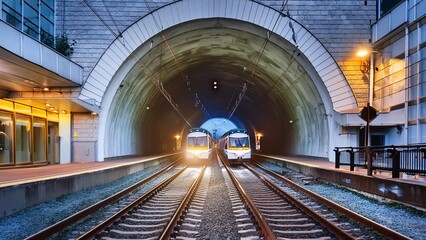 Obraz premium electric bullet train passes through the tunnel