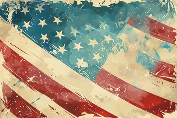 Naklejka premium Template featuring a hand-drawn American flag and space for a personalized holiday message.