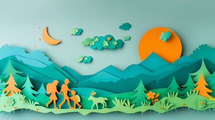 paper cut craft scene of family activities