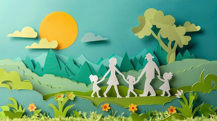 Obraz premium paper cut craft scene of family activities