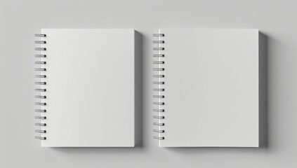 two white spiral notebook mockups, one on the left and another on right side of page