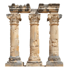 Antique ancient ionic greek doric column isolated on white transparent background