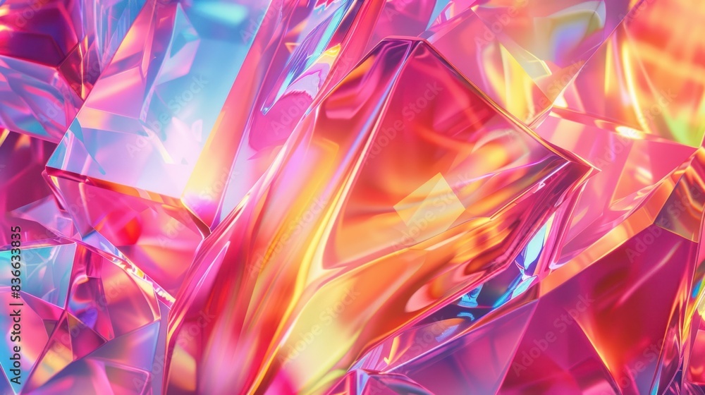 Wall mural close up of colorful geometric crystal texture background, 3d rendering. generative ai image