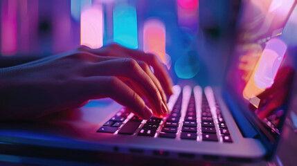 Focused Hands Typing on Modern Laptop Keyboard