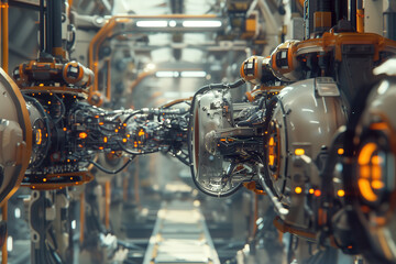 High-Tech Automated Production Line with Advanced Robotic Machinery