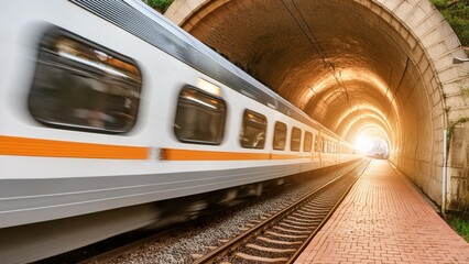 electric bullet train passes through the tunnel