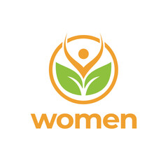 Green Leaf Women Health Vector Design with Circular Label Stamp for Health logo design