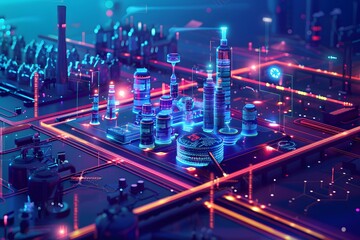 Obraz premium Illustration of Continuously monitoring operational data to detect anomalies, optimize performance, and ensure safety in industrial plants. Ai Generate.