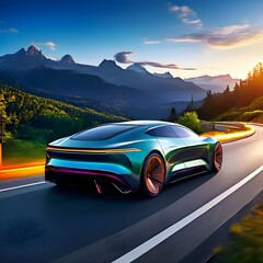 Naklejka premium car in the mountains