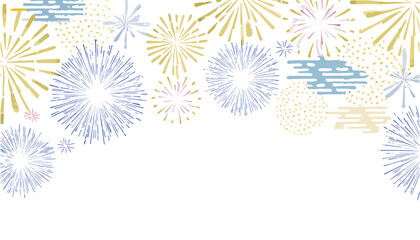 水彩、和風の花火柄のあしらい素材