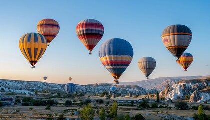 Obraz premium Magical Morning Moments in Cappadocia: Tourists Delight in Sunrise Balloon Rides