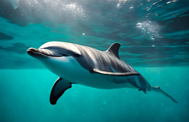 A dolphin swimming in the water