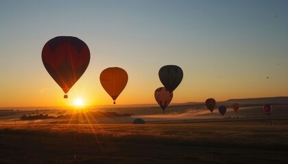 Fototapeta premium Dawn Chasers: The Balloon Race at Sunrise