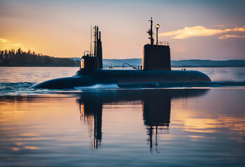 A submarine on the surface of the water