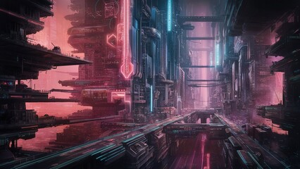 Scene of city environment digital cyberpunk city gothic futuristic concept illustration digital