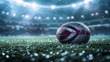 Summer Olympics Rugby Ball on Stadium Background