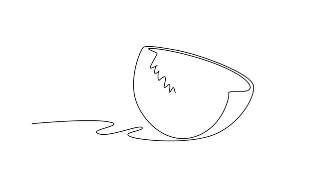 Animated self drawing of continuous line draw sliced of healthy sweet freshness organic peach for orchard logo identity. Fresh fruitage concept for fruit garden icon. Full length single line animation