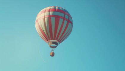 Fototapeta premium Floating High: A Hot Air Balloon Ascends Into the Clear Blue Sky – AR 7:4