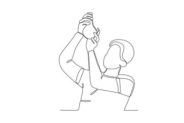 Single continuous line drawing of a Man installing a light bulb, national electricity day concept. One line draw design vector illustration

