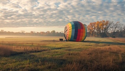 Obraz premium Quietly Descending: The Deflation of a Hot Air Balloon on a Warm Fall Morning