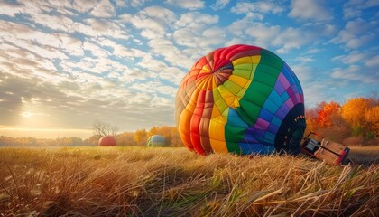 Fototapeta premium Falling to Earth: Deflating the Enchantment of a Warm Fall Morning Balloon Ride
