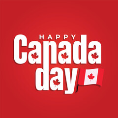 Happy Canada Day Creative typography concept with maple leaf and Canada flag on red background. Canada Day template, banner, poster, greeting card. 1st July Independence Day of Canada