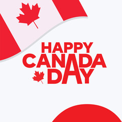 Canada Day template design with maple leaf and Canada flag on white background. Happy Canada day vector typography illustration. 1st July Independence Day of Canada banner, poster. Canadian logo.
