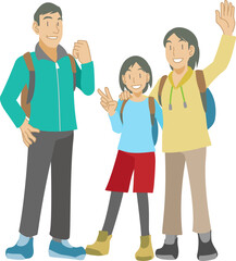 トレッキングを楽しむ親子のイラスト