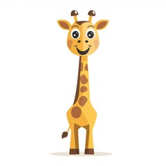 Fototapeta premium Cute cartoon giraffe with a long neck and brown spots.