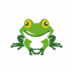 Cute green frog cartoon character with big eyes and a wide smile.