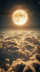 Fototapeta premium A breathtaking view of the moon shining brightly above clouds in the night sky