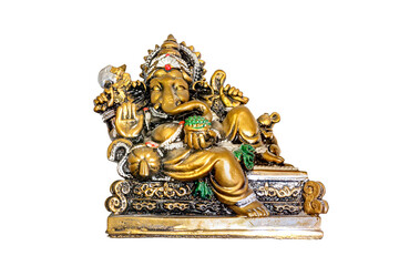 Golden Ganesha Statue on White Background