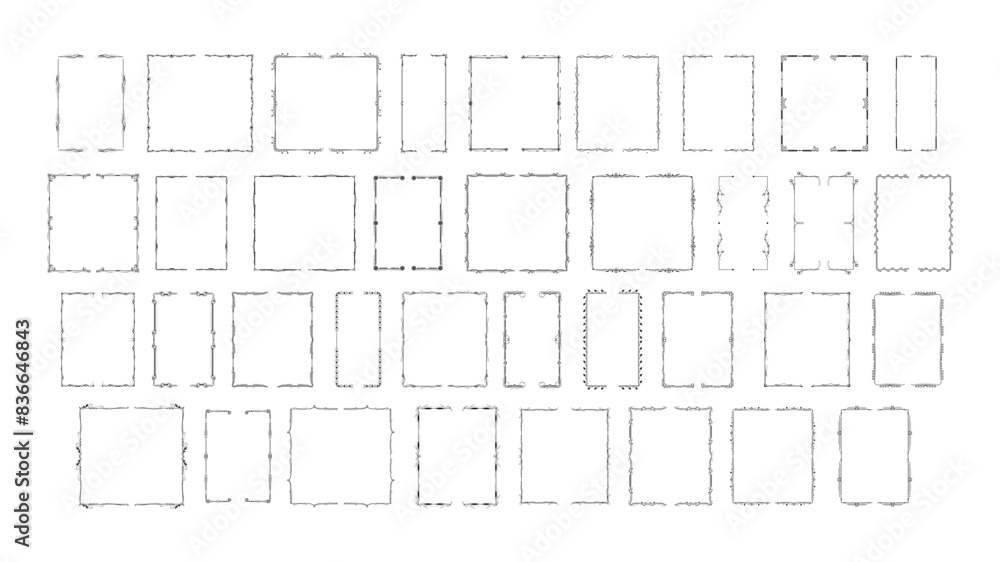 Poster set black simple line collection different doodle brackets, parentheses, braces elements vector desi