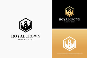 Royal crown premium hexagon logo design concept, vintage crown logo template