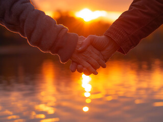 Handshake at Sunset - Symbolizing Agreement and Peaceful Relations