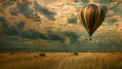 Obraz premium Floating on Air: Capturing the Beauty of a Hot Air Balloon - AR 7:4