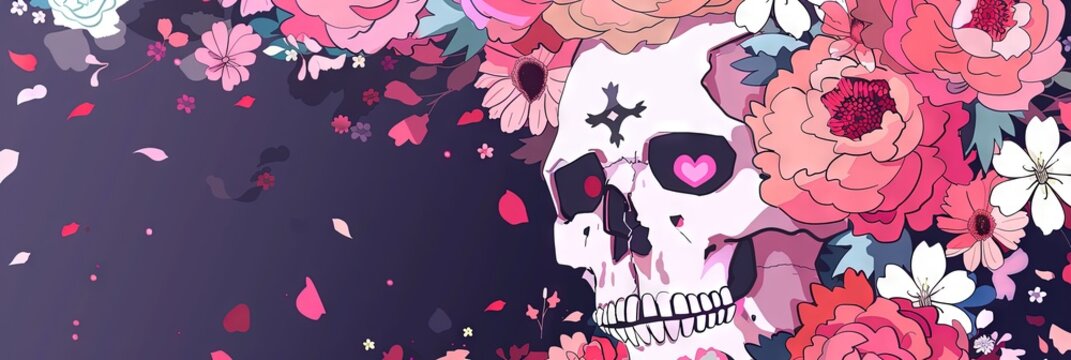 Calavera, floral, colorful, --ar 3:1 --sref 917 Job ID: 532983c0-f987-4b6b-8836-b440eab2c443