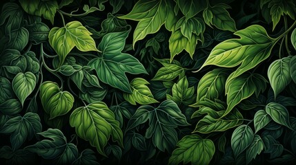 Fototapeta premium Elegant ivy vines design with intricate foliage and organic patterns in a detailed illustration, capturing a modern and textured style.