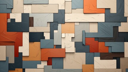 Vibrant abstract jigsaw illustration with bold lines, flat texture, high detail, and dynamic shapes.