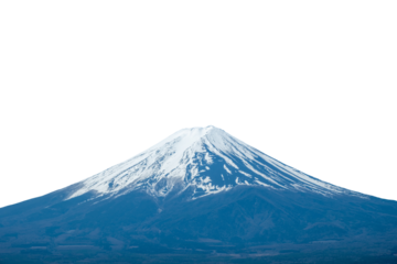 Fuji Mountain in Japan, snow capped peak in Spring isolated on white transparent 